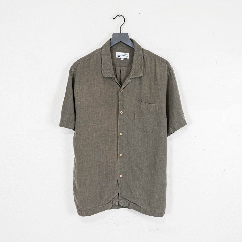 American Trench Men's Linen Camp Collar Shirt Olive size XL